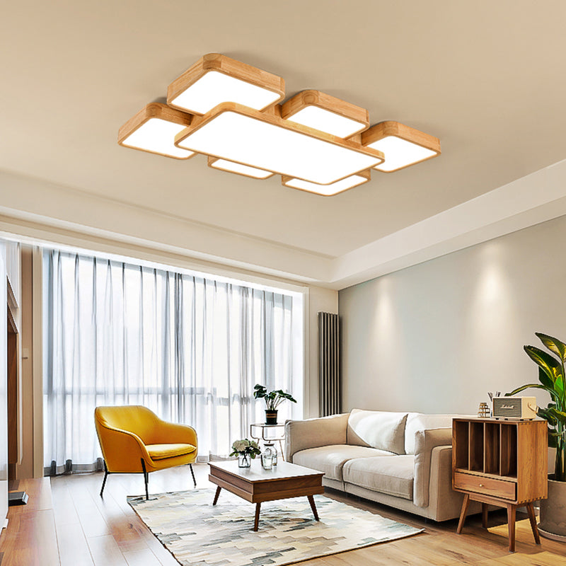 Minimalist Geometrical Flush Mount Lighting Wood Living Room LED Flush Mount Fixture Clearhalo 'Ceiling Lights' 'Close To Ceiling Lights' 'Close to ceiling' 'Flush mount' Lighting' 2235817