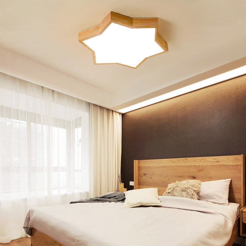 Six-Pointed Star Bedroom Flush Mount Lighting Wood Minimalist LED Flush Mount Fixture Wood Clearhalo 'Ceiling Lights' 'Close To Ceiling Lights' 'Close to ceiling' 'Flush mount' Lighting' 2235871