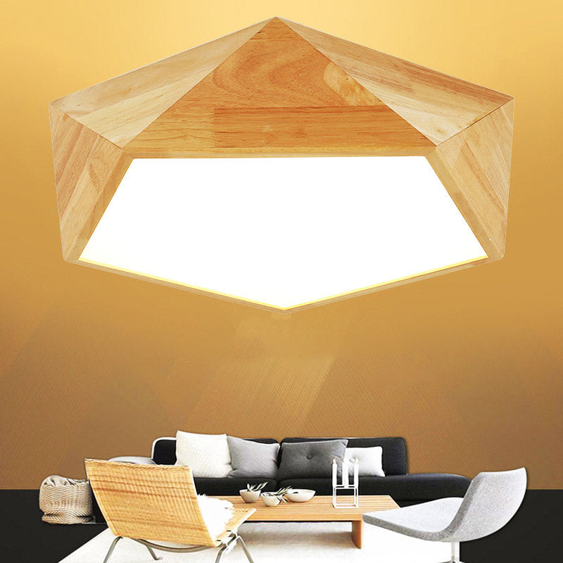 Japanese Faceted Pentagon LED Flush Mount Wood Kids Bedroom Flushmount Ceiling Light Clearhalo 'Ceiling Lights' 'Close To Ceiling Lights' 'Close to ceiling' 'Flush mount' Lighting' 2235876