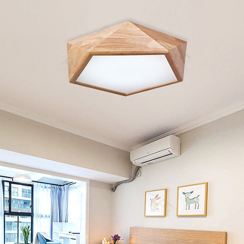 Japanese Faceted Pentagon LED Flush Mount Wood Kids Bedroom Flushmount Ceiling Light Wood Clearhalo 'Ceiling Lights' 'Close To Ceiling Lights' 'Close to ceiling' 'Flush mount' Lighting' 2235877