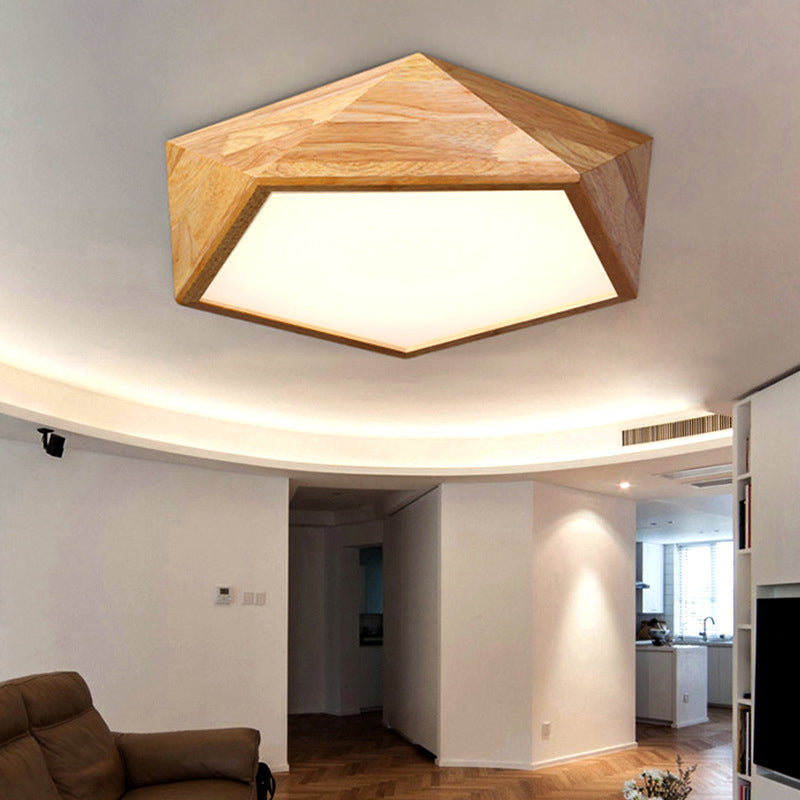 Japanese Faceted Pentagon LED Flush Mount Wood Kids Bedroom Flushmount Ceiling Light Clearhalo 'Ceiling Lights' 'Close To Ceiling Lights' 'Close to ceiling' 'Flush mount' Lighting' 2235878