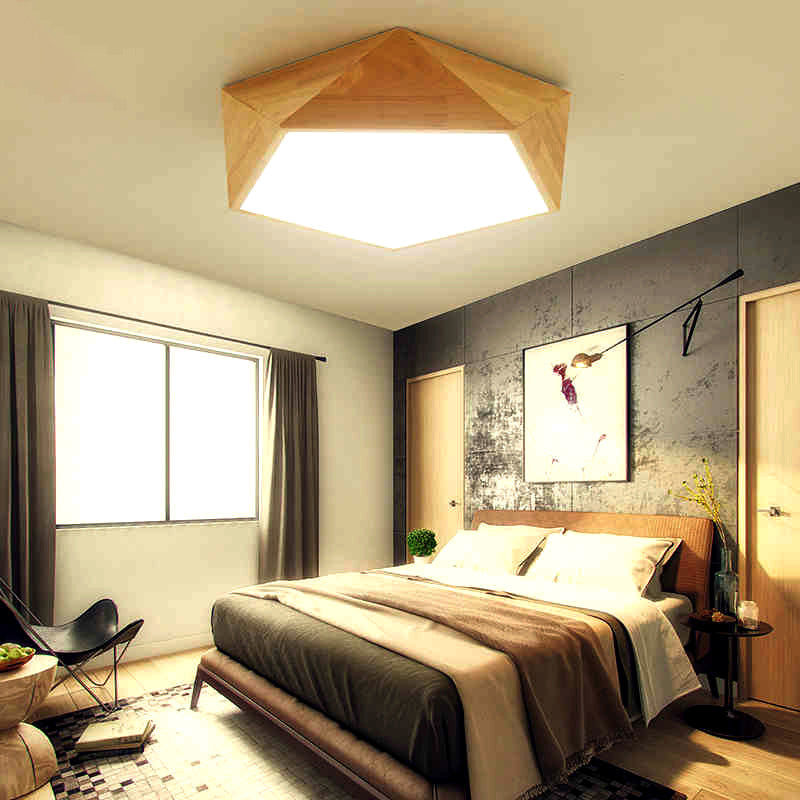 Japanese Faceted Pentagon LED Flush Mount Wood Kids Bedroom Flushmount Ceiling Light Clearhalo 'Ceiling Lights' 'Close To Ceiling Lights' 'Close to ceiling' 'Flush mount' Lighting' 2235879