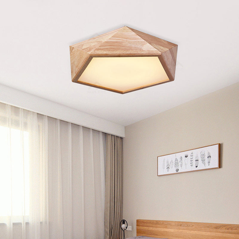 Japanese Faceted Pentagon LED Flush Mount Wood Kids Bedroom Flushmount Ceiling Light Clearhalo 'Ceiling Lights' 'Close To Ceiling Lights' 'Close to ceiling' 'Flush mount' Lighting' 2235880