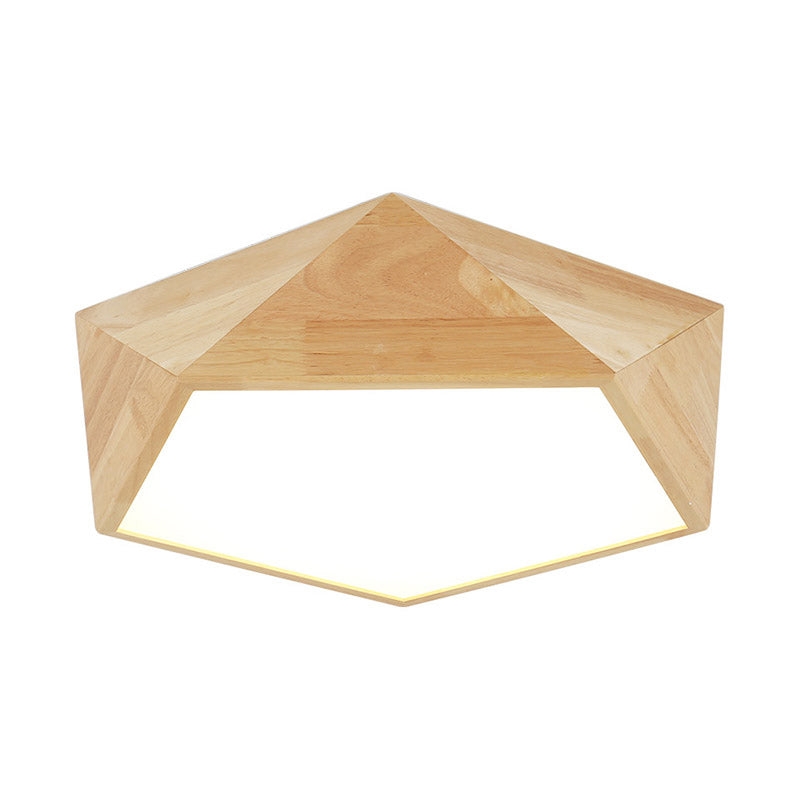 Japanese Faceted Pentagon LED Flush Mount Wood Kids Bedroom Flushmount Ceiling Light Clearhalo 'Ceiling Lights' 'Close To Ceiling Lights' 'Close to ceiling' 'Flush mount' Lighting' 2235881