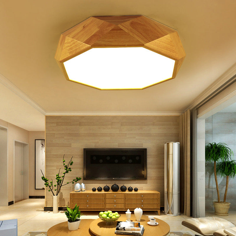 Wood Faceted Octagonal LED Flush Mount Light Nordic Flush Mount Ceiling Light for Living Room Clearhalo 'Ceiling Lights' 'Close To Ceiling Lights' 'Close to ceiling' 'Flush mount' Lighting' 2235889