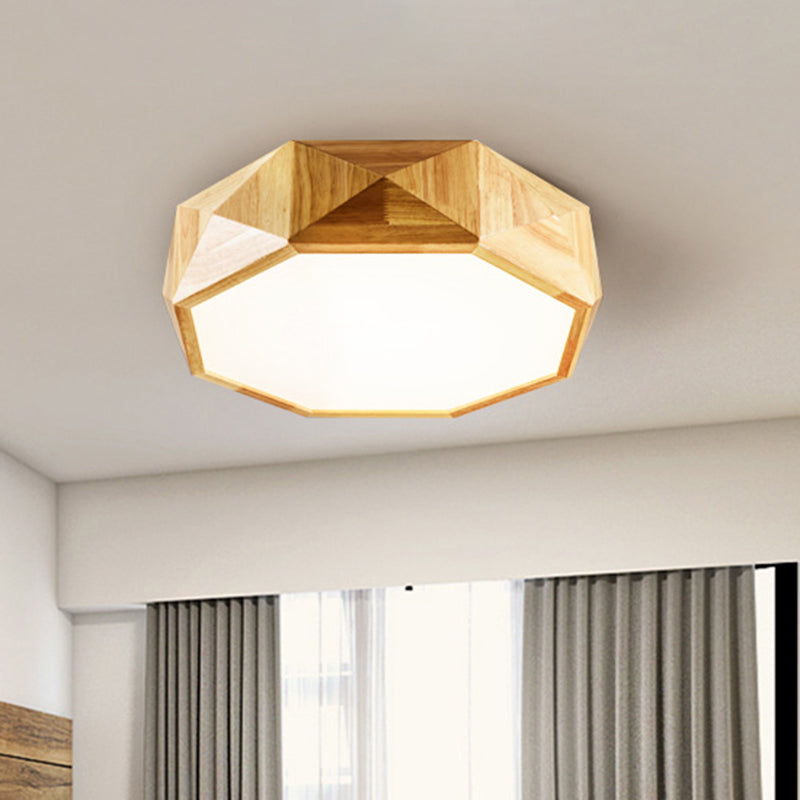 Wood Faceted Octagonal LED Flush Mount Light Nordic Flush Mount Ceiling Light for Living Room Wood Clearhalo 'Ceiling Lights' 'Close To Ceiling Lights' 'Close to ceiling' 'Flush mount' Lighting' 2235890