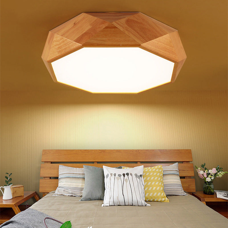 Wood Faceted Octagonal LED Flush Mount Light Nordic Flush Mount Ceiling Light for Living Room Clearhalo 'Ceiling Lights' 'Close To Ceiling Lights' 'Close to ceiling' 'Flush mount' Lighting' 2235891