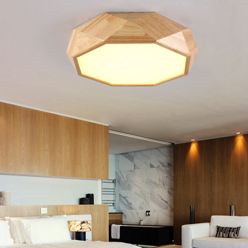 Wood Faceted Octagonal LED Flush Mount Light Nordic Flush Mount Ceiling Light for Living Room Clearhalo 'Ceiling Lights' 'Close To Ceiling Lights' 'Close to ceiling' 'Flush mount' Lighting' 2235893