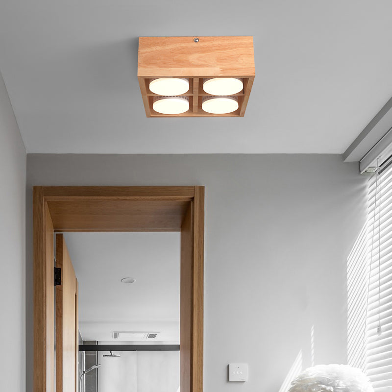 Squared Flush Ceiling Light Contemporary Wood Corridor LED Flush Mount Lighting Fixture Clearhalo 'Ceiling Lights' 'Close To Ceiling Lights' 'Close to ceiling' 'Flush mount' Lighting' 2235920