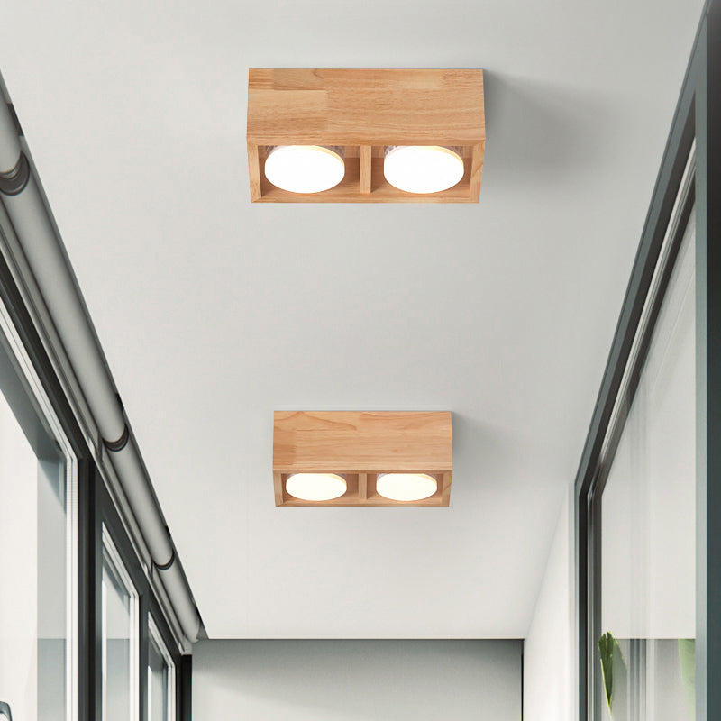 Squared Flush Ceiling Light Contemporary Wood Corridor LED Flush Mount Lighting Fixture 2 Wood Clearhalo 'Ceiling Lights' 'Close To Ceiling Lights' 'Close to ceiling' 'Flush mount' Lighting' 2235921