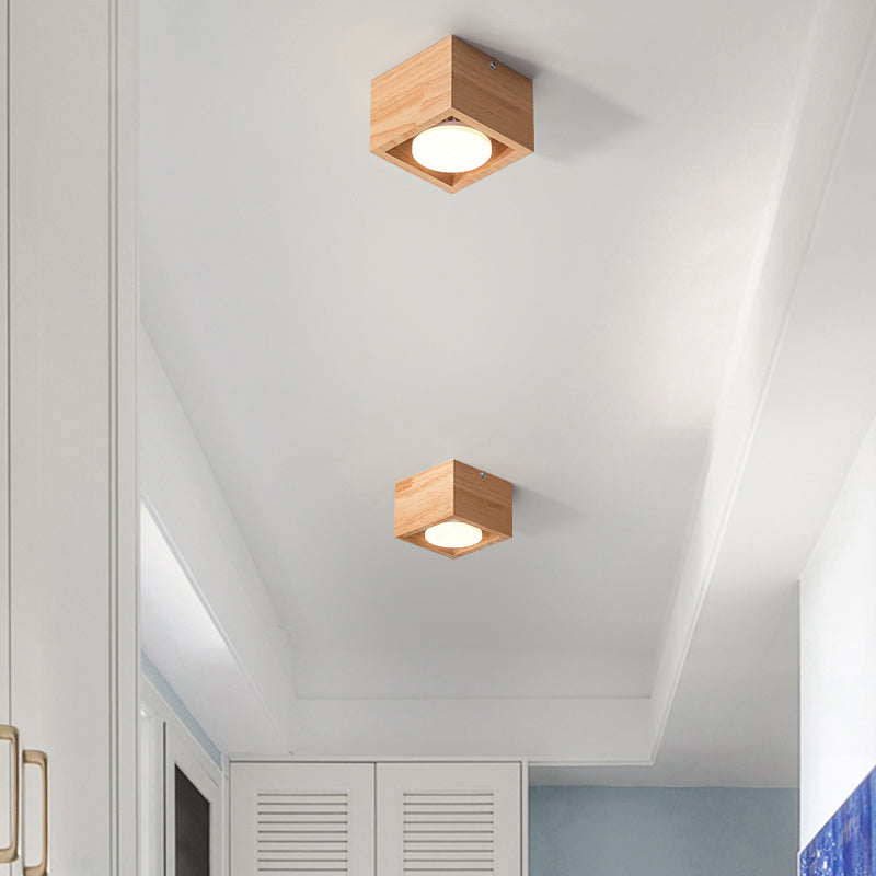 Squared Flush Ceiling Light Contemporary Wood Corridor LED Flush Mount Lighting Fixture 1 Wood Clearhalo 'Ceiling Lights' 'Close To Ceiling Lights' 'Close to ceiling' 'Flush mount' Lighting' 2235922