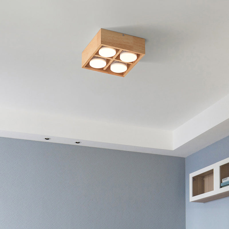 Squared Flush Ceiling Light Contemporary Wood Corridor LED Flush Mount Lighting Fixture Clearhalo 'Ceiling Lights' 'Close To Ceiling Lights' 'Close to ceiling' 'Flush mount' Lighting' 2235924