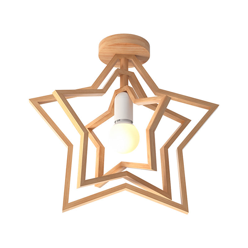 Wood Geometric Cage Flush Light Nordic Style Single Flush Ceiling Light Fixture for Corridor Clearhalo 'Ceiling Lights' 'Close To Ceiling Lights' 'Close to ceiling' 'Flush mount' Lighting' 2235931