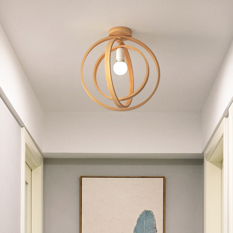 Wood Geometric Cage Flush Light Nordic Style Single Flush Ceiling Light Fixture for Corridor Clearhalo 'Ceiling Lights' 'Close To Ceiling Lights' 'Close to ceiling' 'Flush mount' Lighting' 2235932