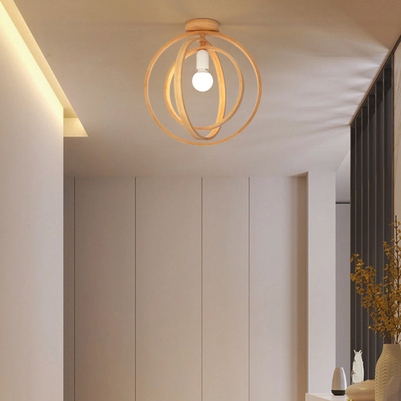 Wood Geometric Cage Flush Light Nordic Style Single Flush Ceiling Light Fixture for Corridor Clearhalo 'Ceiling Lights' 'Close To Ceiling Lights' 'Close to ceiling' 'Flush mount' Lighting' 2235933