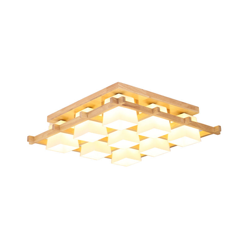 Cream Glass Geometrical Flush Mount Japanese Style Wood Flush Mount Lighting Fixture Clearhalo 'Ceiling Lights' 'Close To Ceiling Lights' 'Close to ceiling' 'Flush mount' Lighting' 2236006