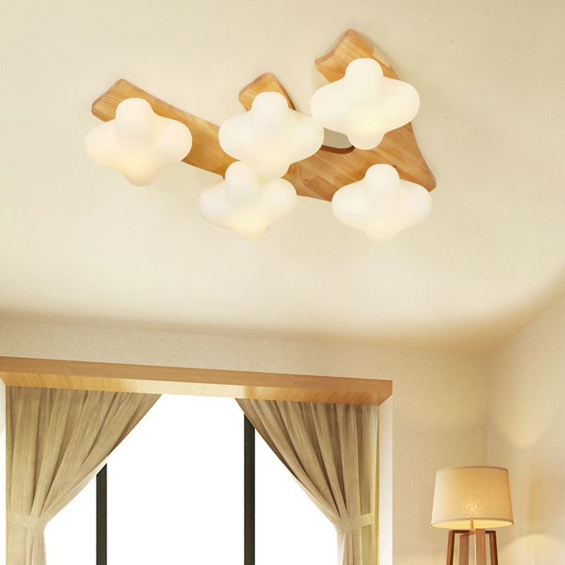 White Glass Plum Blossom Flush Mount Contemporary Flush Mount Ceiling Light for Kids Bedroom Clearhalo 'Ceiling Lights' 'Close To Ceiling Lights' 'Close to ceiling' 'Flush mount' Lighting' 2236059