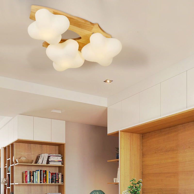 White Glass Plum Blossom Flush Mount Contemporary Flush Mount Ceiling Light for Kids Bedroom 3 White Clearhalo 'Ceiling Lights' 'Close To Ceiling Lights' 'Close to ceiling' 'Flush mount' Lighting' 2236060