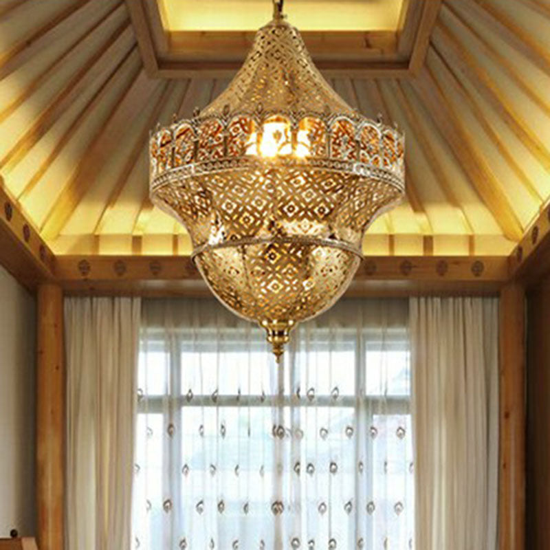 Cut-out Corridor Pendant Light Arabian Metallic 1-Light Gold Suspension Light Fixture Clearhalo 'Ceiling Lights' 'Pendant Lights' 'Pendants' Lighting' 2236229