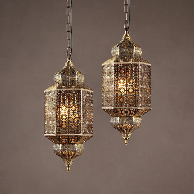 South-east Asia Cut-out Hanging Lamp 2 Heads Iron Ceiling Lighting in Bronze for Restaurant Clearhalo 'Ceiling Lights' 'Pendant Lights' 'Pendants' Lighting' 2236243