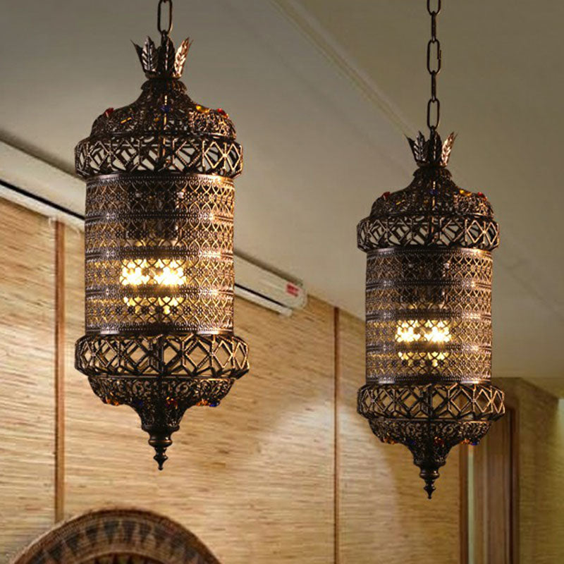 Carved Lantern Iron Suspension Lighting South-east Asia 3 Heads Restaurant Pendant Ceiling Light in Bronze Clearhalo 'Ceiling Lights' 'Pendant Lights' 'Pendants' Lighting' 2236247