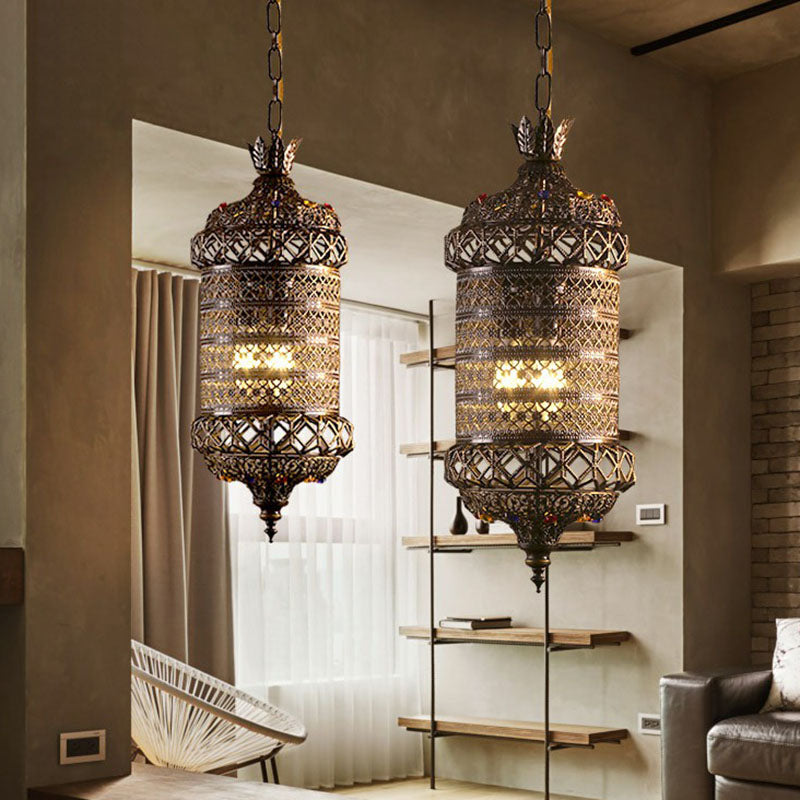 Carved Lantern Iron Suspension Lighting South-east Asia 3 Heads Restaurant Pendant Ceiling Light in Bronze Clearhalo 'Ceiling Lights' 'Pendant Lights' 'Pendants' Lighting' 2236248