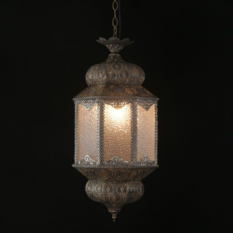 Metal Carved Lantern Ceiling Light Retro Style 3 Bulbs Restaurant Hanging Pendant Light in Bronze Clearhalo 'Ceiling Lights' 'Pendant Lights' 'Pendants' Lighting' 2236254