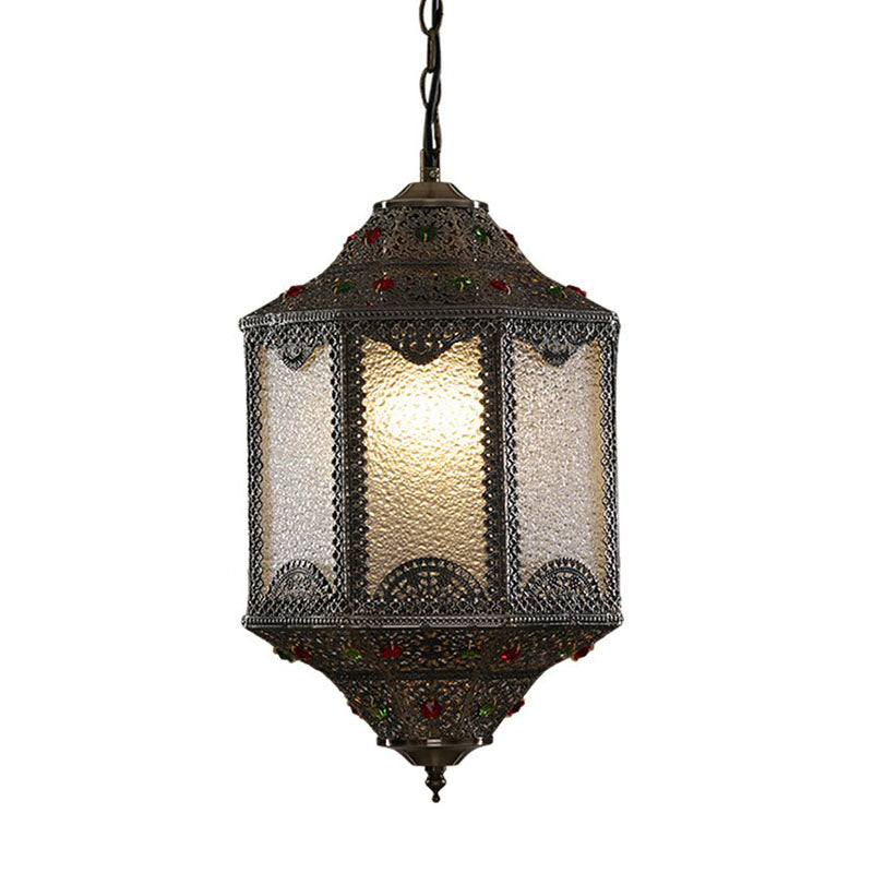 3 Heads Pendant Light Vintage Carved Lantern Metallic Suspension Light Fixture in Bronze Clearhalo 'Ceiling Lights' 'Pendant Lights' 'Pendants' Lighting' 2236261