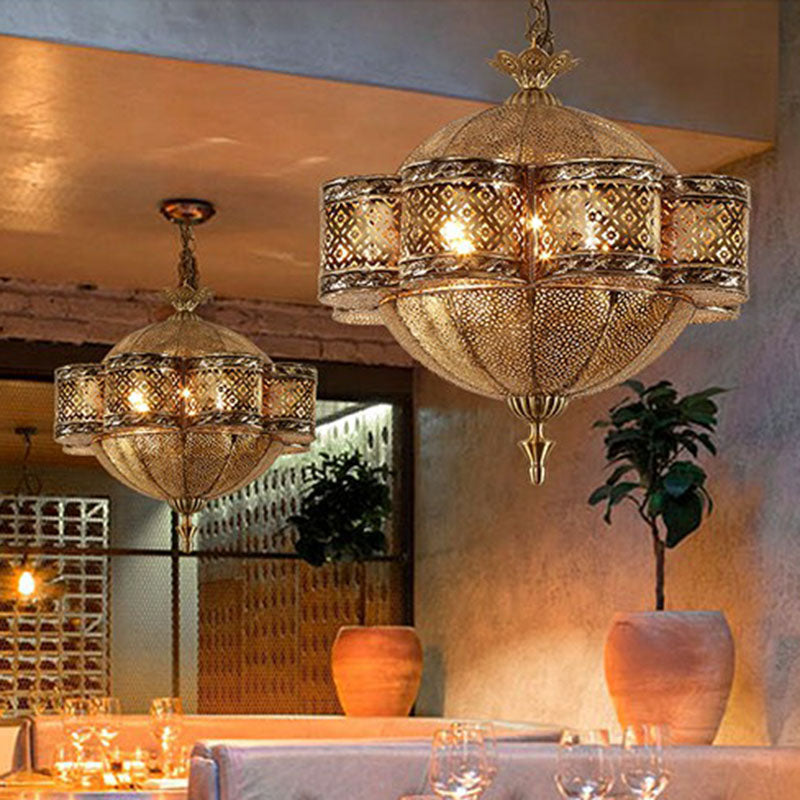 Cut-out Metallic Ceiling Light Southeast Asia 6 Bulbs Restaurant Hanging Pendant Light in Bronze Clearhalo 'Ceiling Lights' 'Pendant Lights' 'Pendants' Lighting' 2236270