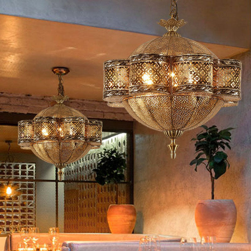 Cut-out Metallic Ceiling Light Southeast Asia 6 Bulbs Restaurant Hanging Pendant Light in Bronze Clearhalo 'Ceiling Lights' 'Pendant Lights' 'Pendants' Lighting' 2236272