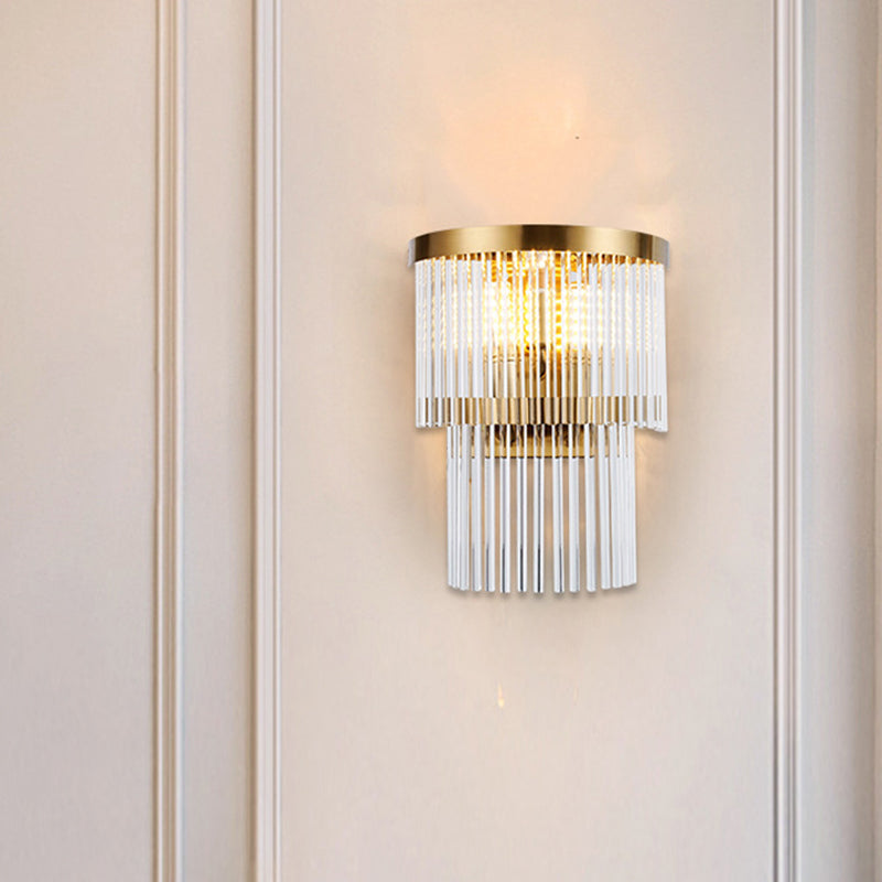 Tiered Sconce Light Modern Crystal Rod 2/3 Lights Gold Wall Mounted Light for Dining Room 2.0 Gold Clearhalo 'Modern wall lights' 'Modern' 'Wall Lamps & Sconces' 'Wall Lights' Lighting' 223719