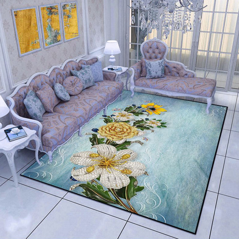 Comfort Bedroom Rug Multi Color Plant Pattern Area Carpet Polypropylene Easy Care Machine Washable Rug Aqua Clearhalo 'Area Rug' 'Modern' 'Rugs' Rug' 2238407