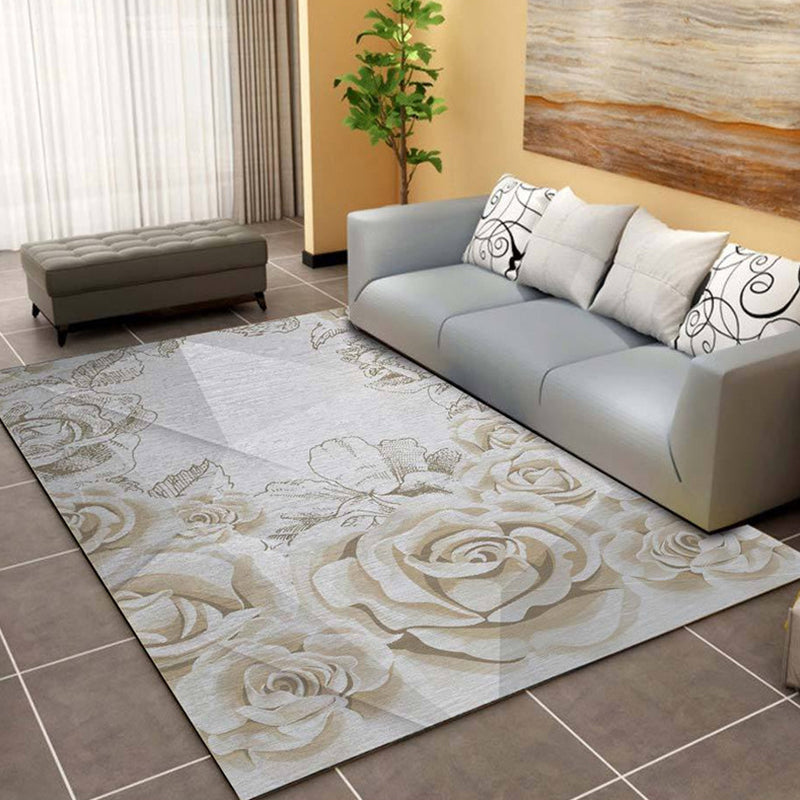 Comfort Bedroom Rug Multi Color Plant Pattern Area Carpet Polypropylene Easy Care Machine Washable Rug Light Gray-White Clearhalo 'Area Rug' 'Modern' 'Rugs' Rug' 2238413