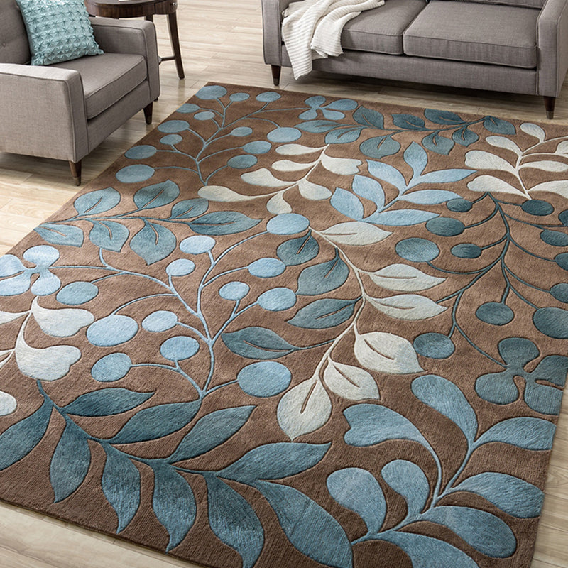 Comfort Bedroom Rug Multi Color Plant Pattern Area Carpet Polypropylene Easy Care Machine Washable Rug Brown 3'11