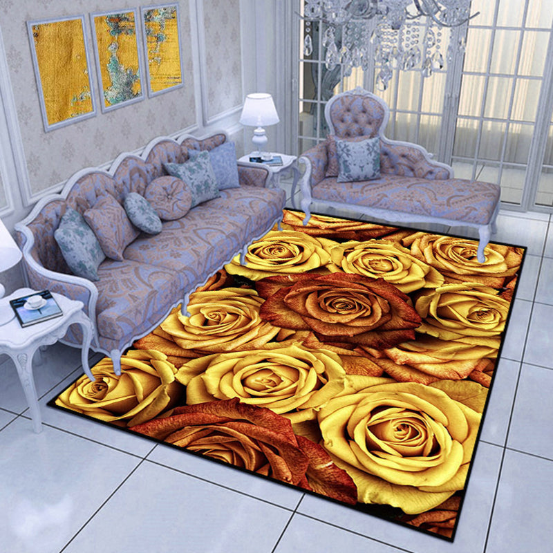 Comfort Bedroom Rug Multi Color Plant Pattern Area Carpet Polypropylene Easy Care Machine Washable Rug Gold-Brown Clearhalo 'Area Rug' 'Modern' 'Rugs' Rug' 2238416