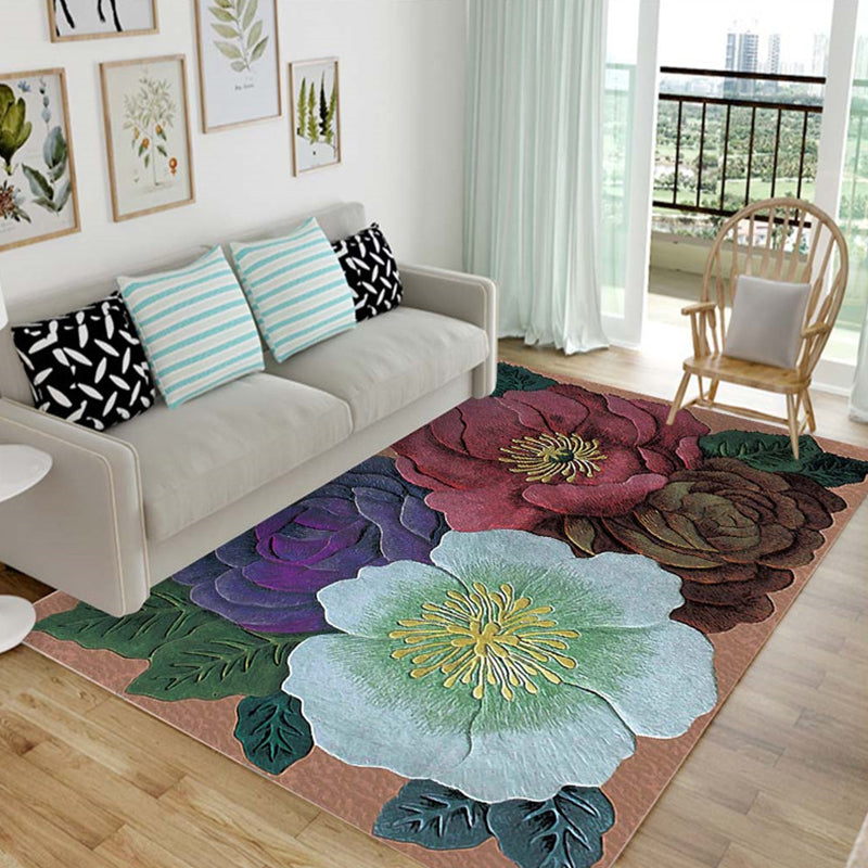 Multi Colored Chinese Rug Polyster Plant Printed Carpet Machine Washable Stain-Resistant Indoor Rug for Parlor Blue Clearhalo 'Area Rug' 'Modern' 'Rugs' Rug' 2238429