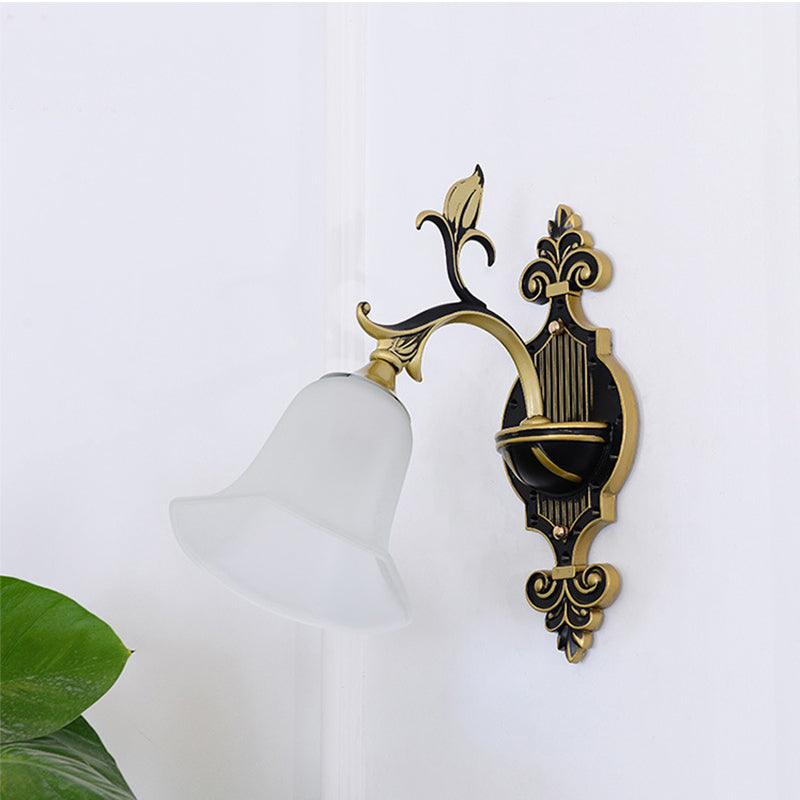 Frosted Glass Gold Wall Sconce Flower 1/2-Light Modern Wall Mount Light Fixture with Curved Arm for Foyer Clearhalo 'Wall Lamps & Sconces' 'Wall Lights' Lighting' 223892