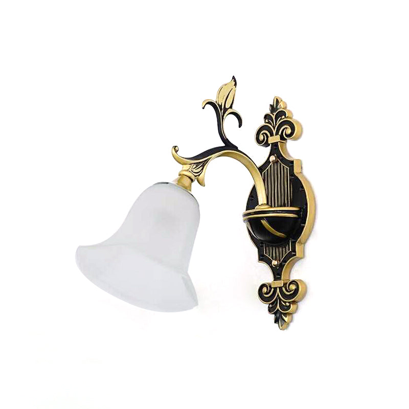 Frosted Glass Gold Wall Sconce Flower 1/2-Light Modern Wall Mount Light Fixture with Curved Arm for Foyer Clearhalo 'Wall Lamps & Sconces' 'Wall Lights' Lighting' 223893