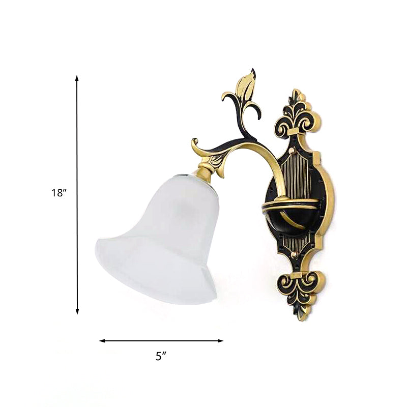 Frosted Glass Gold Wall Sconce Flower 1/2-Light Modern Wall Mount Light Fixture with Curved Arm for Foyer Clearhalo 'Wall Lamps & Sconces' 'Wall Lights' Lighting' 223894