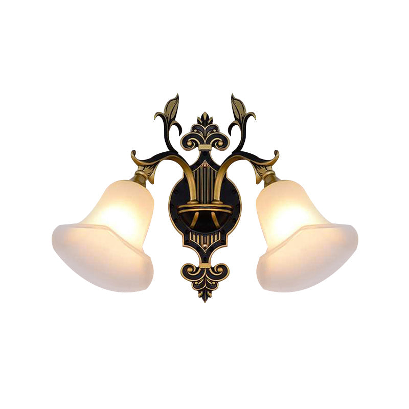 Frosted Glass Gold Wall Sconce Flower 1/2-Light Modern Wall Mount Light Fixture with Curved Arm for Foyer Clearhalo 'Wall Lamps & Sconces' 'Wall Lights' Lighting' 223897