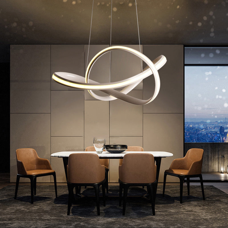 Modern Seamless Curve LED Ceiling Lighting Metallic Dining Room Chandelier Light in Light Gray-White Light Gray-White Clearhalo 'Ceiling Lights' 'Chandeliers' 'Modern Chandeliers' 'Modern' Lighting' 2240996