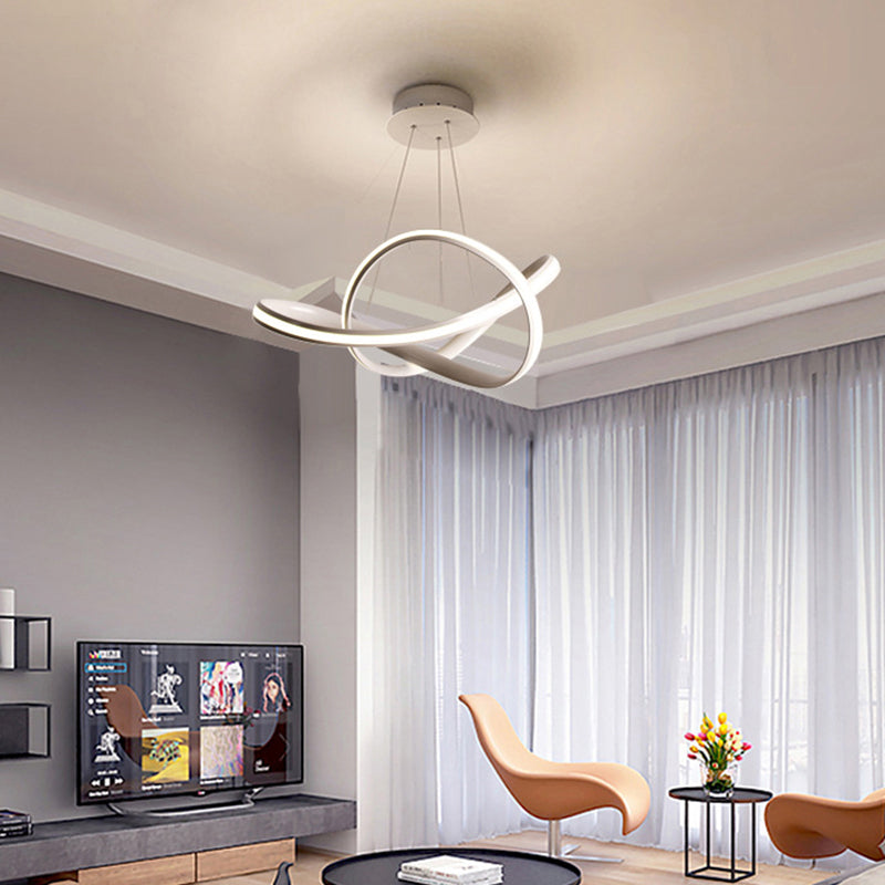 Modern Seamless Curve LED Ceiling Lighting Metallic Dining Room Chandelier Light in Light Gray-White Clearhalo 'Ceiling Lights' 'Chandeliers' 'Modern Chandeliers' 'Modern' Lighting' 2240997