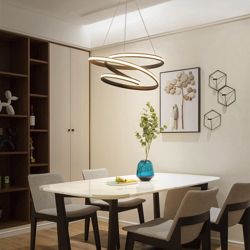 Seamless Curve Restaurant LED Suspension Light Metallic Nordic Style Chandelier Light in Coffee Coffee 31.5