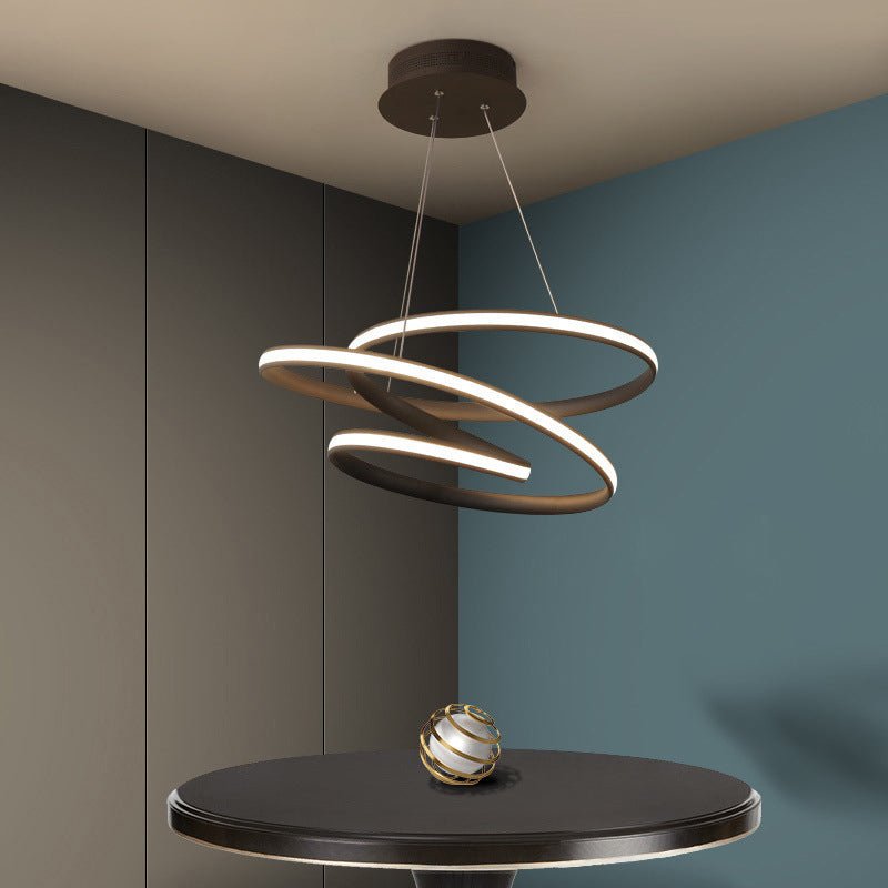 Seamless Curve Restaurant LED Suspension Light Metallic Nordic Style Chandelier Light in Coffee Coffee 21.5