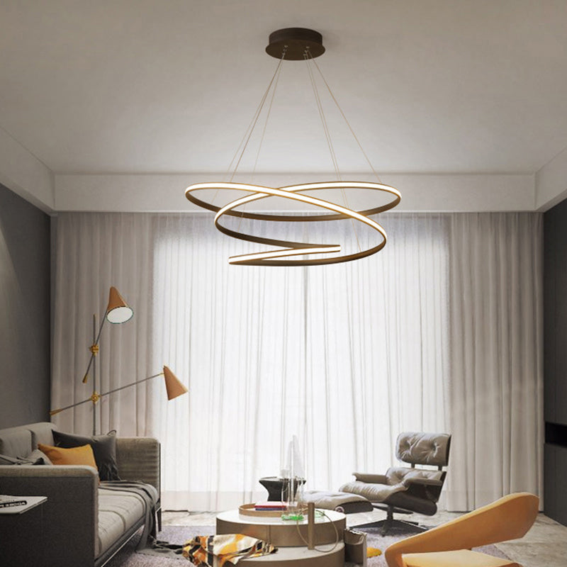 Seamless Curve Restaurant LED Suspension Light Metallic Nordic Style Chandelier Light in Coffee Coffee 39.5