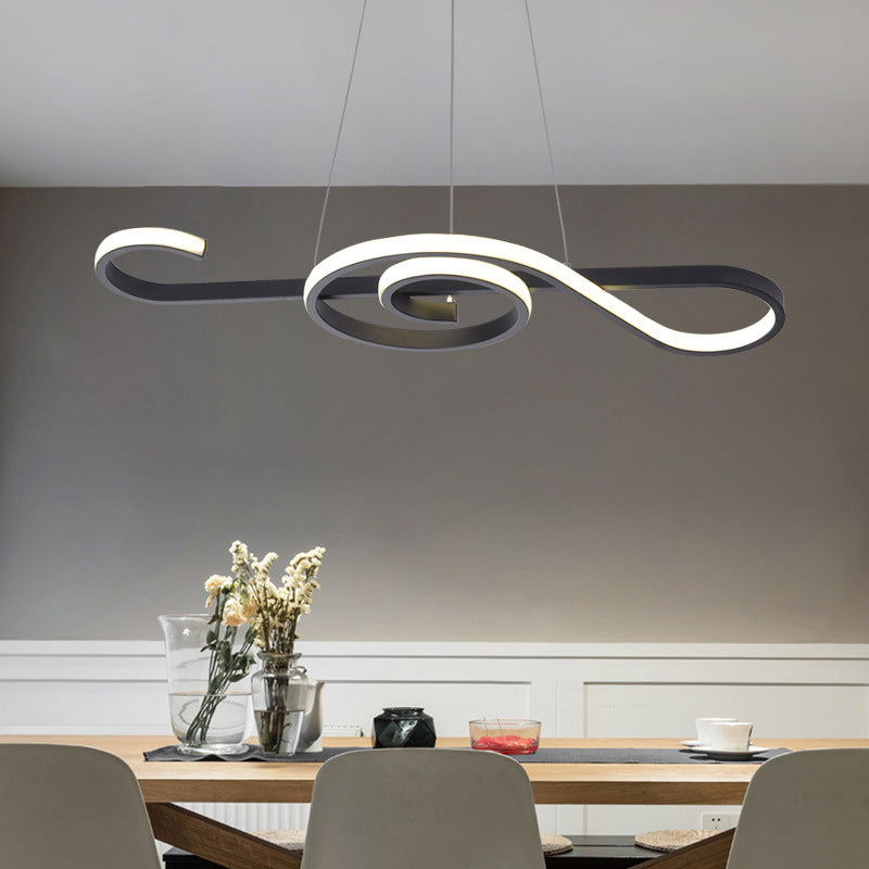 Music Note Restaurant Chandelier Light Metallic Simplicity LED Pendant Light Fixture Black Clearhalo 'Ceiling Lights' 'Chandeliers' 'Modern Chandeliers' 'Modern' Lighting' 2241061