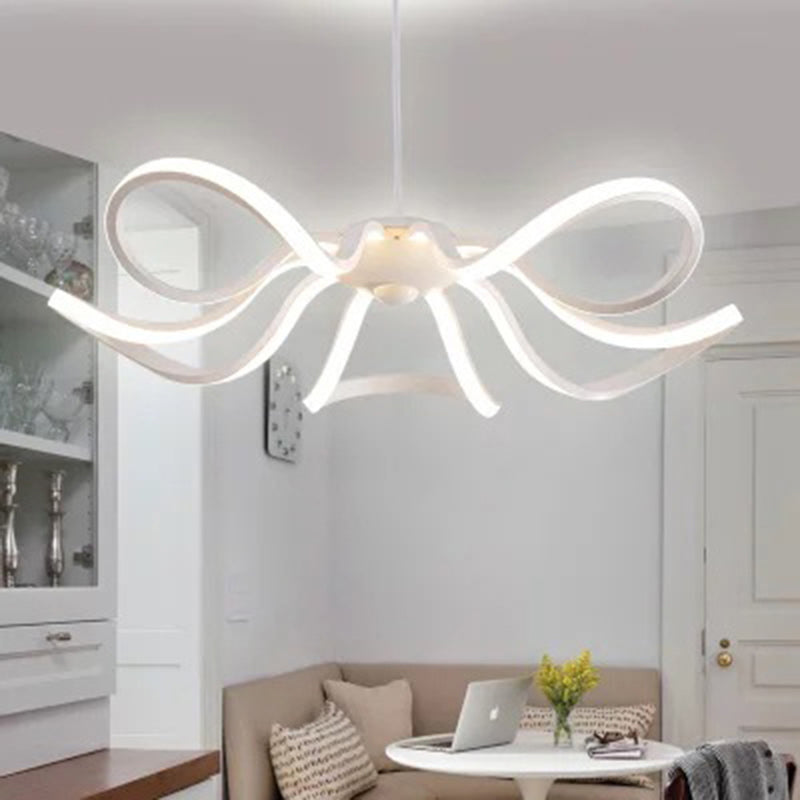 Flower Chandelier Lighting Minimalist Acrylic Restaurant LED Pendant Light in White White A Clearhalo 'Ceiling Lights' 'Chandeliers' 'Modern Chandeliers' 'Modern' Lighting' 2241076