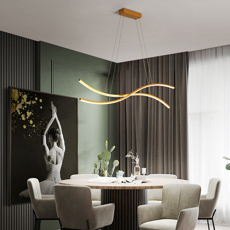 Waving Restaurant LED Hanging Light Metallic Minimalist Island Ceiling Light in Gold Gold Clearhalo 'Ceiling Lights' 'Island Lights' Lighting' 2241108