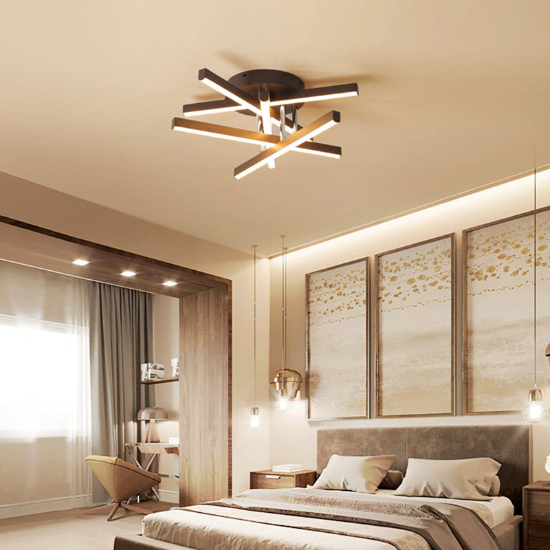 Contemporary Stick Flush Mount Light Aluminum Bedroom LED Semi Flush Ceiling Light in Black Clearhalo 'Ceiling Lights' 'Close To Ceiling Lights' 'Close to ceiling' 'Flush mount' Lighting' 2241147