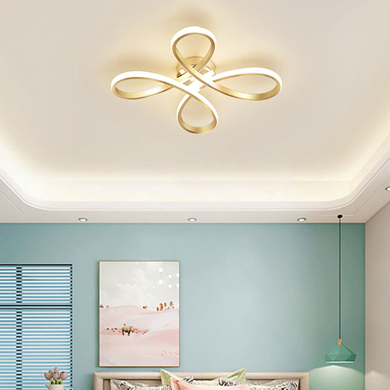 Contemporary Floral Flush Mount Light Aluminum Bedroom LED Semi Flush Ceiling Light in Gold Gold Clearhalo 'Ceiling Lights' 'Close To Ceiling Lights' 'Close to ceiling' 'Flush mount' Lighting' 2241178